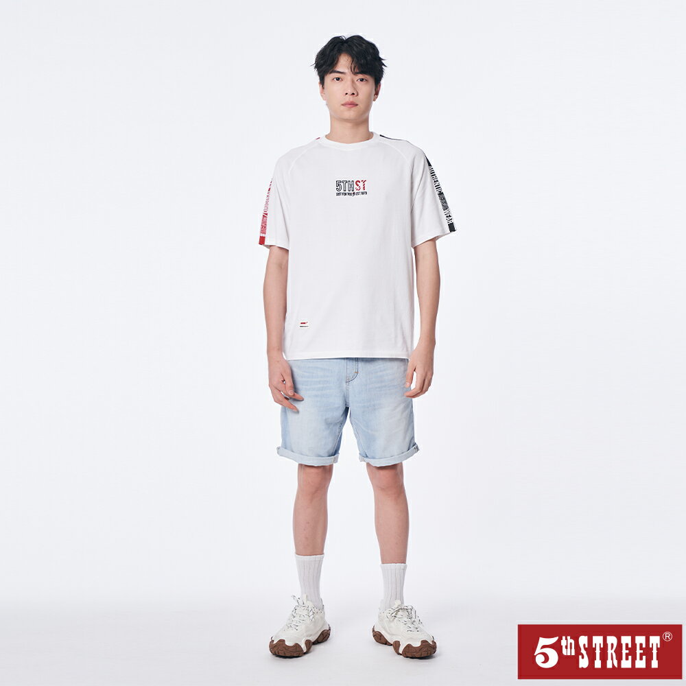 男輕磅牛仔控溫短褲-漂淺藍【5th STREET】【APP下單享4%點數】