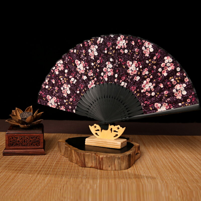 中國風碎花女式折扇凌絹布扇子日式和風工藝折疊小扇子送老外禮品