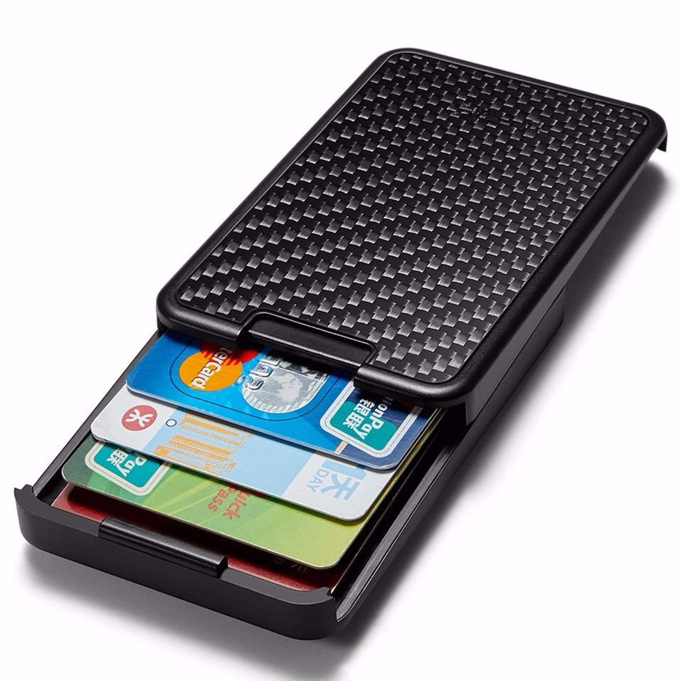 新款 碳纖維抽屜式卡盒男女士銀行卡身份證名片卡盒Rfid錢夾-快速出貨
