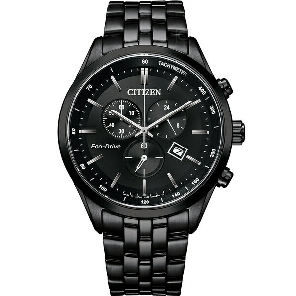 CITIZEN 星辰錶 GENTS系列 光動能計時碼表時尚潮男腕錶(AT2145-86E)-42mm-黑面鋼帶【刷卡回饋 分期0利率】【APP下單點數4倍送】