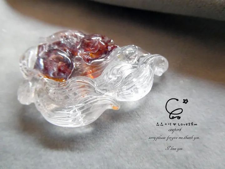 紅膠花九尾狐吊墜 紅膠花水晶 水晶吊墜 晶晶工坊-love2hm 38261