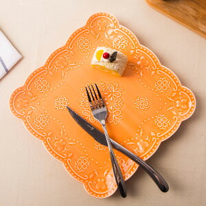 酒店咖啡廳甜點心盤子 家用方牛排盤創意盤子水果托盤微波蕾絲