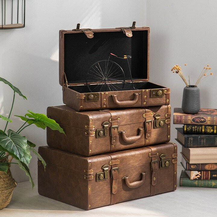復古手提箱旅行收納箱歐式道具復古皮箱老式手提箱子小行李箱