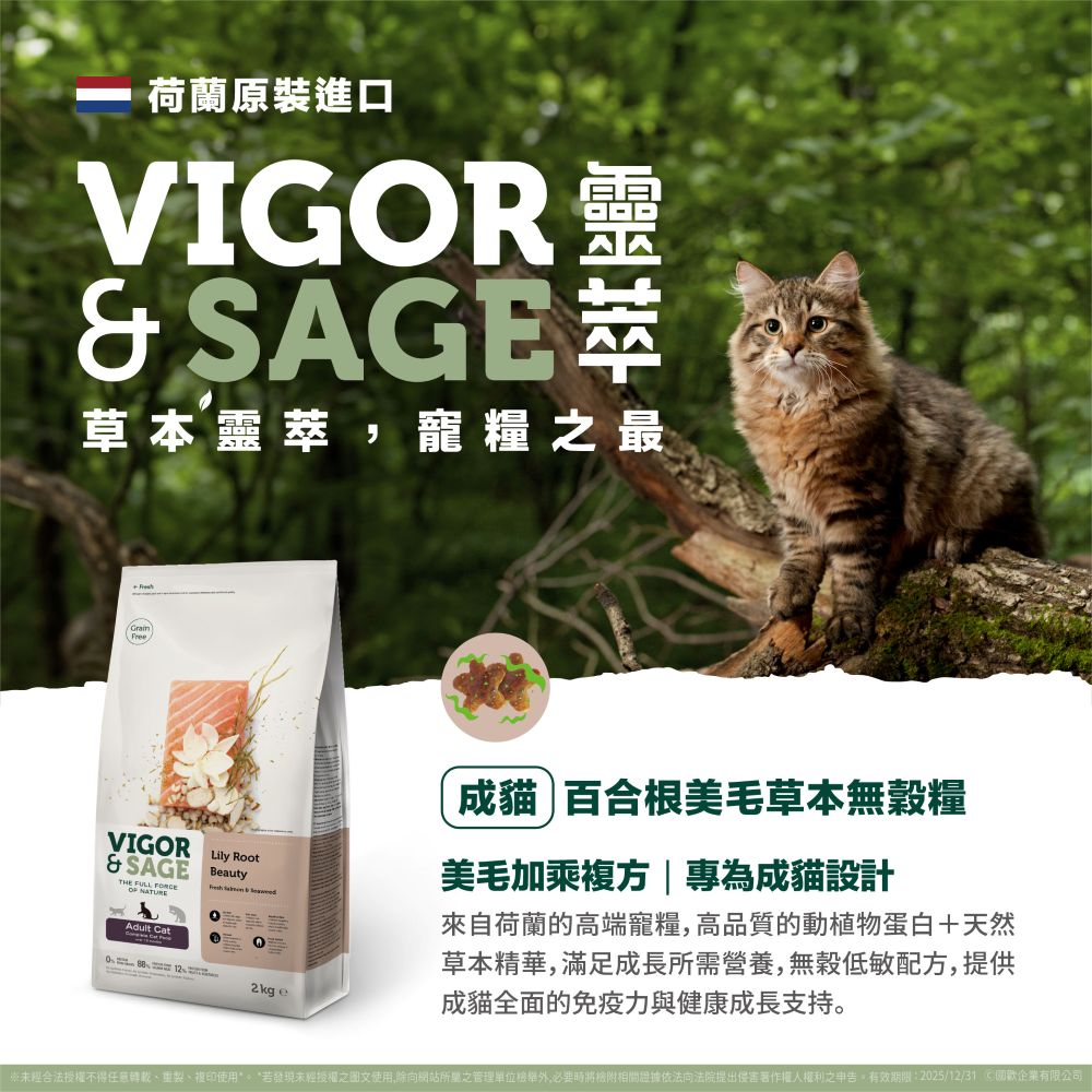 VIGOR & SAGE 靈粹 荷蘭進口 成貓百合根美毛草本無轂糧 貓糧