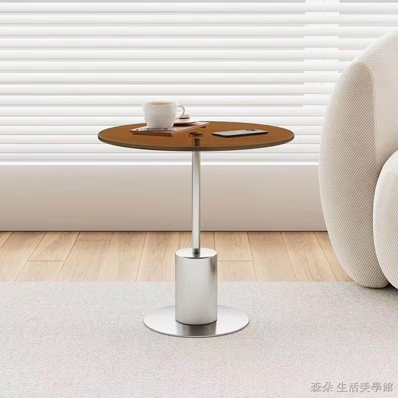 免運 公司貨 附發票 客廳沙發側邊桌邊幾 圓型茶幾 客廳創意玻璃茶幾 小戶型床頭不銹鋼巖板輕奢小圓桌 簡易圓形茶幾 小茶幾特惠/快速出貨B0830
