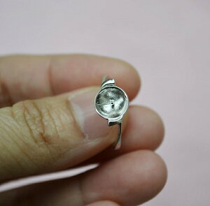 珍珠戒指空托925銀配件空托DIY鑲嵌裸珠女款銀托口琥珀蜜蠟玉石