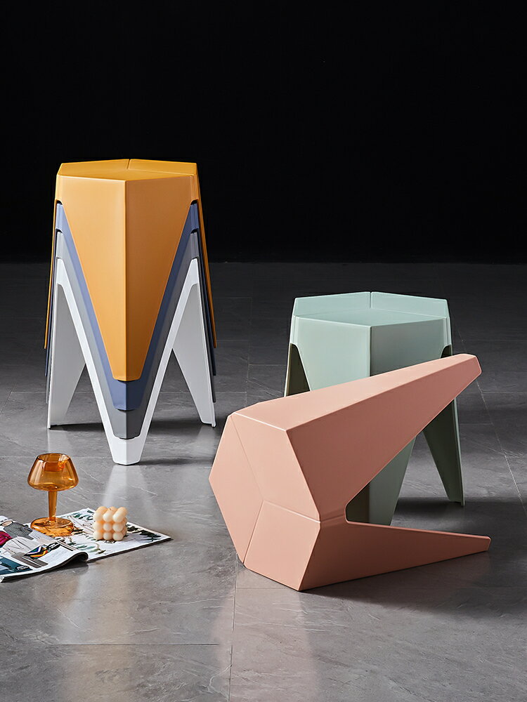 輕奢凳子家用可疊放高凳餐桌板凳簡約餐廳創意椅子客廳塑料凳