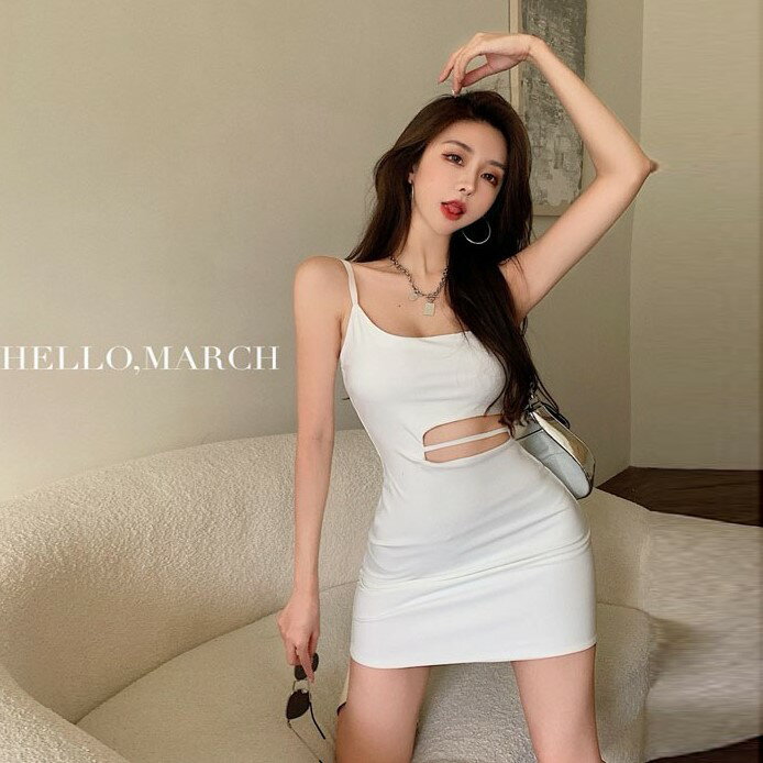 歐美風超火性感甜心露腰辣妹包臀吊帶連衣裙女夏季無袖緊身短裙子