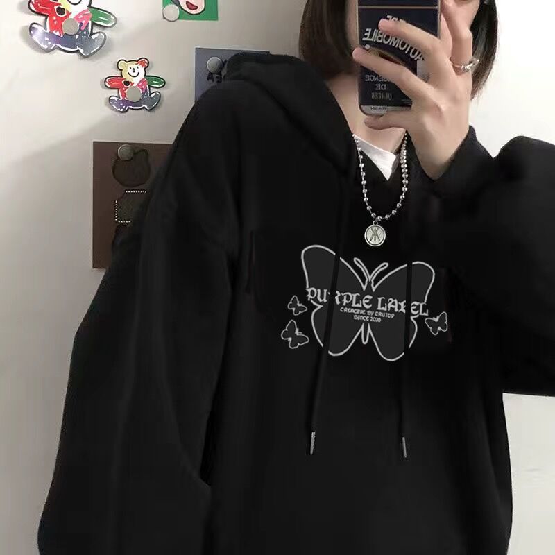 連帽外套衛衣女士韓版BF風寬松加絨加厚長袖外套時尚百搭潮春秋冬新款【聚寶屋】