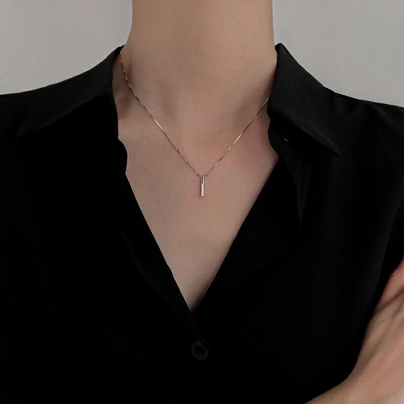 925純銀幾何長條項鏈女潮網紅ins嘻哈鎖骨鏈個性氣質輕奢小眾頸鏈 4