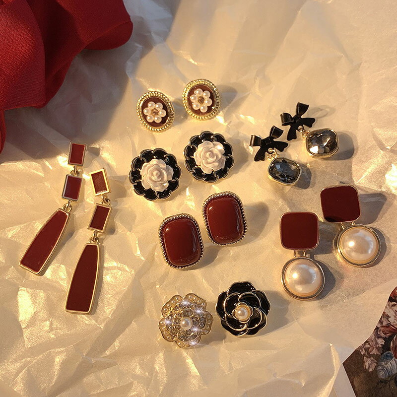 復古耳環女港風耳釘2021年新款潮小眾設計感高級2022年紅色耳飾品