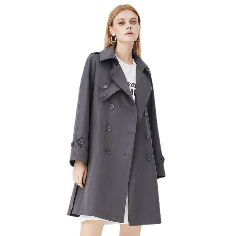 風衣外套雙排扣大衣-繫帶收腰中長款秋季女外套4色74cu12【獨家進口】【米蘭精品】