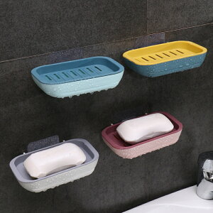 瀝水雙層皂盒家用浴室香皂架吸盤壁掛式簡約粘貼無痕免打孔肥皂盒