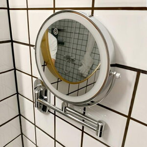 【樂天精選】浴室鏡子免打孔led折疊伸縮化妝鏡壁掛衛生間美容雙面鏡帶燈梳妝