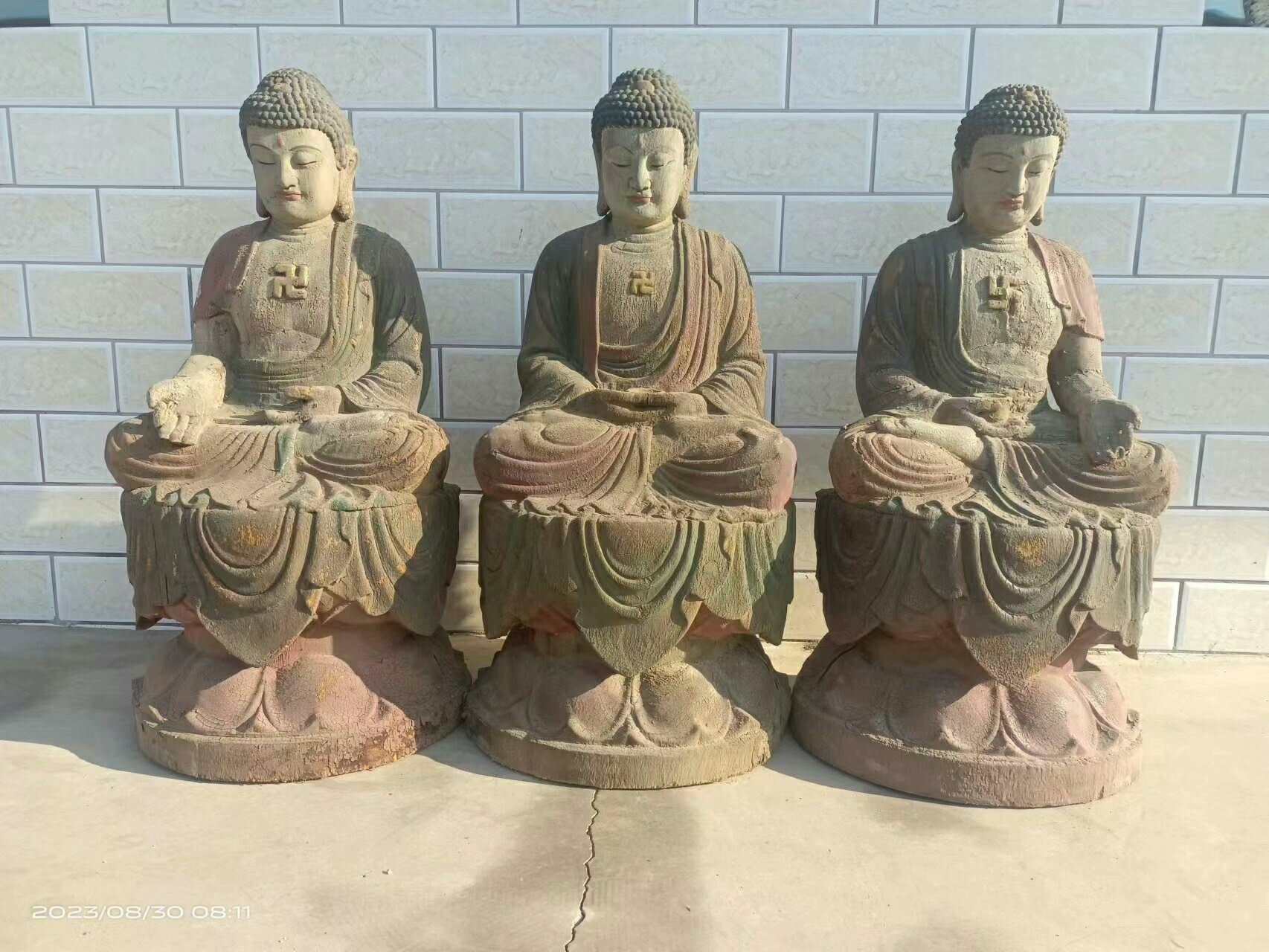 楠木木雕佛像造像擺飾，彩繪工藝，西方三聖一套高80公分