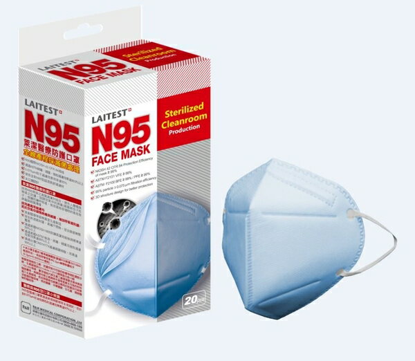 【LAITEST萊潔】 N95醫療防護口罩-藍/ 20入盒裝