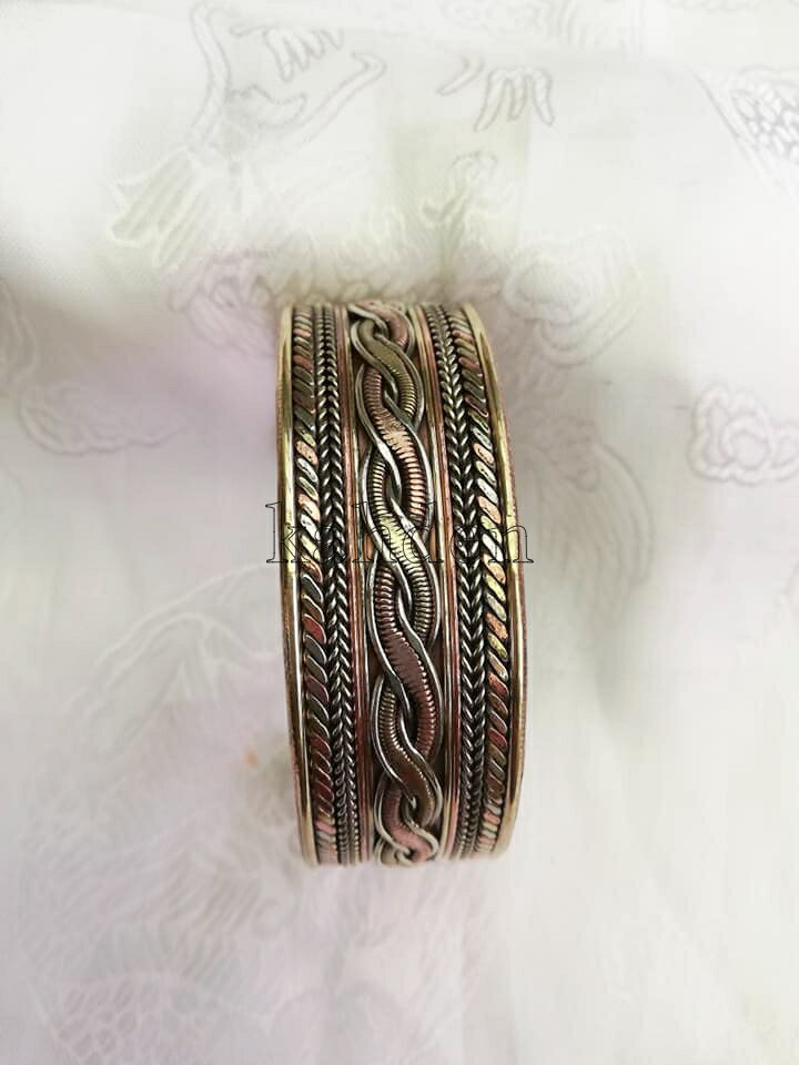 蔣森拉摩文物 ^_^ 西藏 民族風 三色銅編織 麻花 手環 (寬)