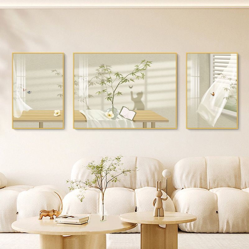 現代簡約客廳裝飾畫北歐沙發背景墻掛畫高級感清新綠植新款三聯畫