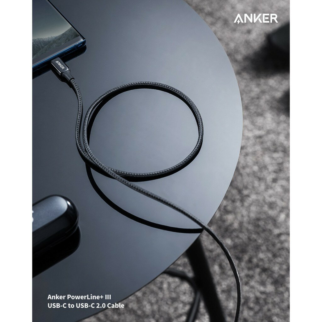 ANKER PoweLine+III USB-C to USB-C編織線0.9M(黑灰) A8862H11 7