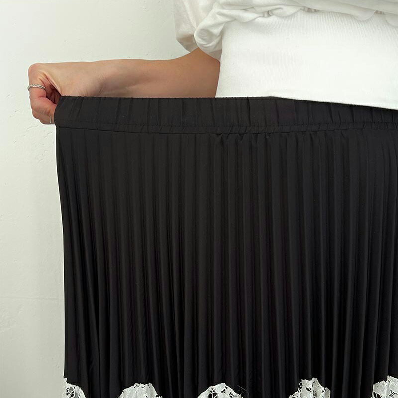 ANNAS 正韓拼接蕾絲百褶裙 百折裙 黑白撞色長裙 韓國裙子 精緻重工設計感 婚禮穿搭 3