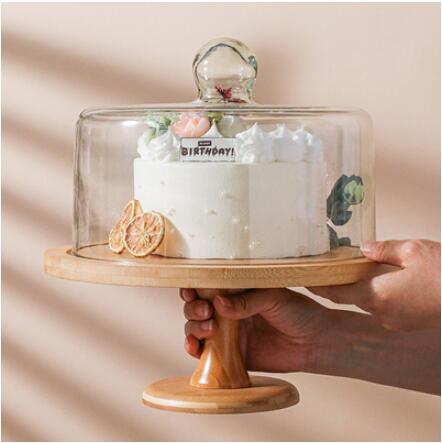 高腳蛋糕展示托盤玻璃罩甜品台擺件木架子北歐風生日點心架試吃盤 雙十二狂歡