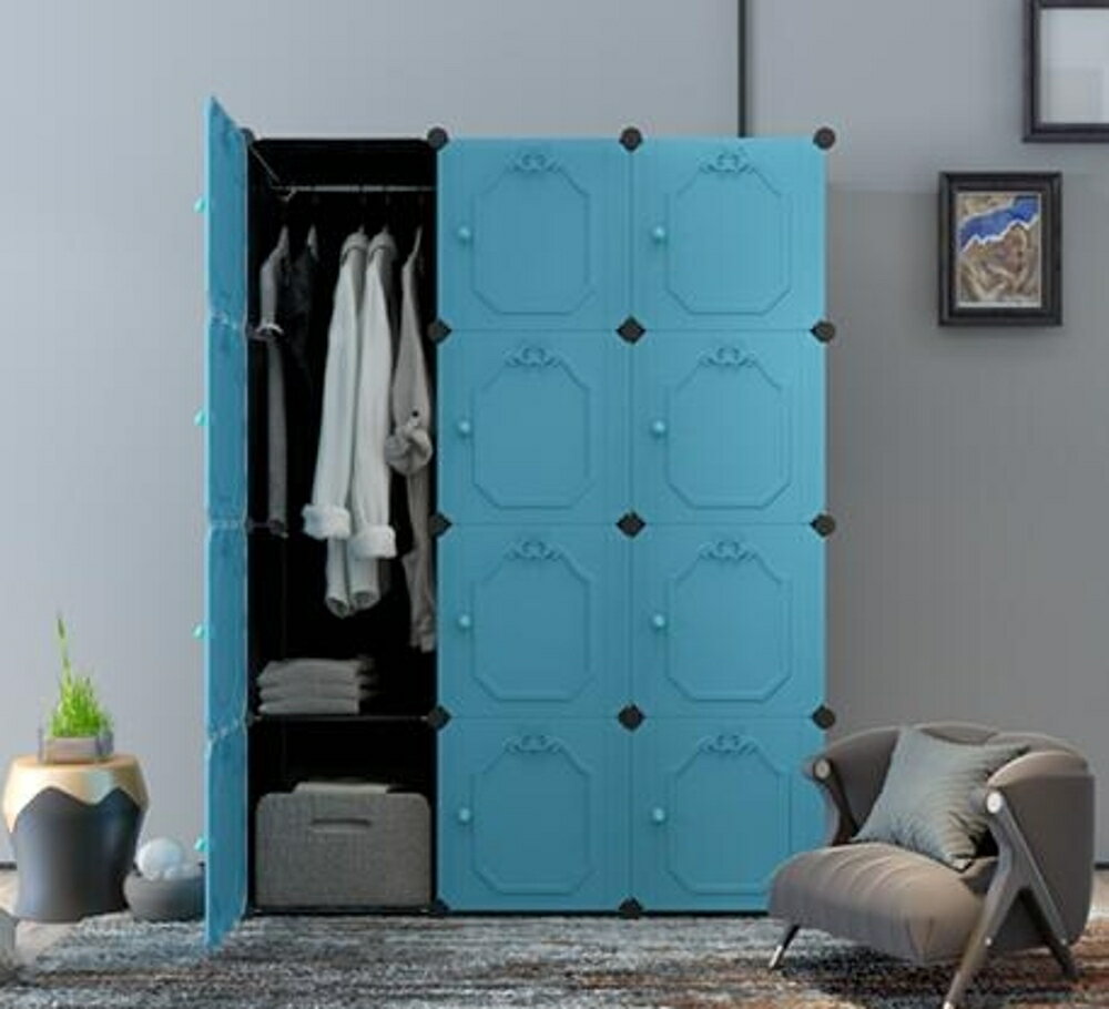 衣櫃 簡易衣櫃簡約現代經濟型實木板式省空間臥室組裝塑料布衣櫥推拉門 雙十二購物節