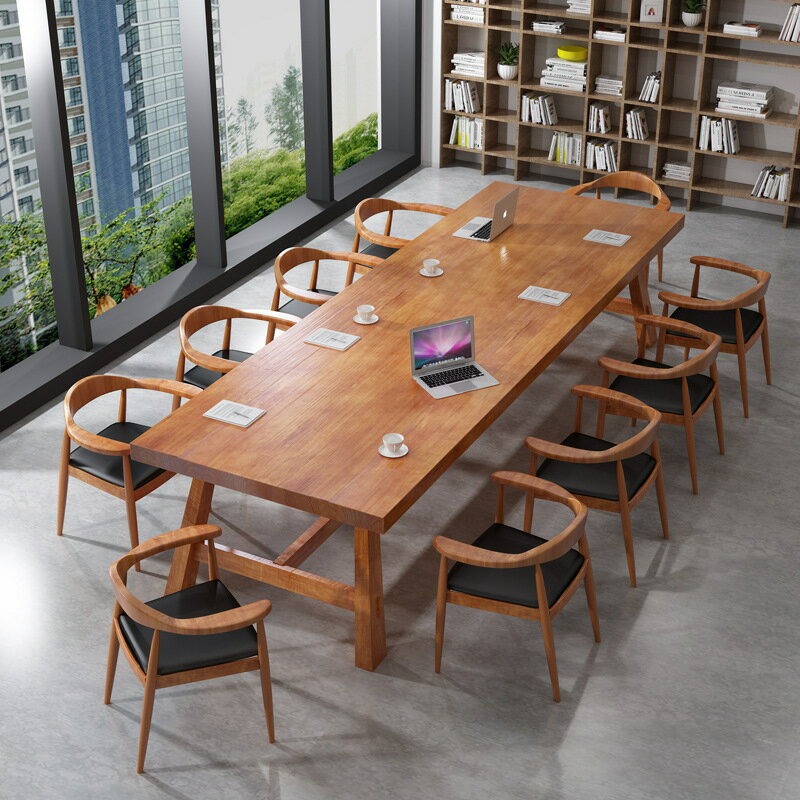 新式辦公桌實木會議長條桌商用職員大型培訓多人大闆會議桌