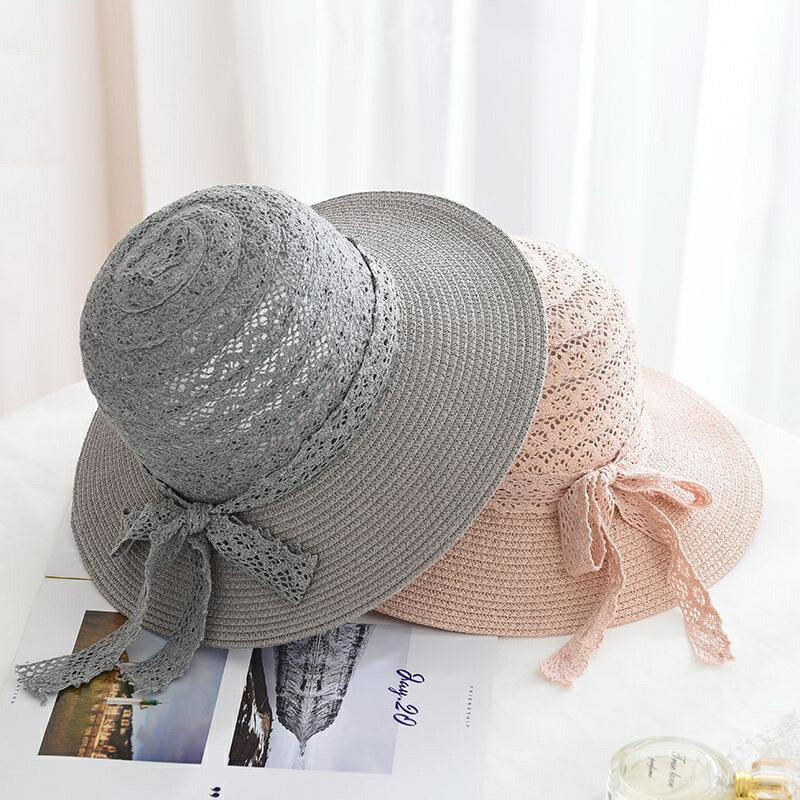 現貨+預購 渡假草帽草編遮陽帽編織帽大帽簷-鏤空帽頂蝴蝶結可摺疊女帽子5色73yg12【獨家進口】【米蘭精品】 1