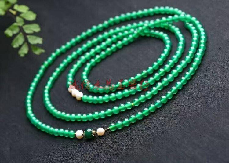 天然祖母綠綠瑪瑙毛衣鏈 配天然淡水晶珍珠毛衣鏈項鏈1入