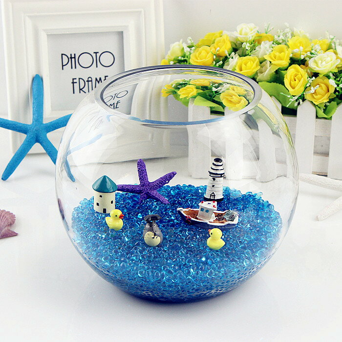 加厚 圓形玻璃金魚缸 烏龜缸 水培器皿 圓球花瓶 創意桌面小魚缸1入