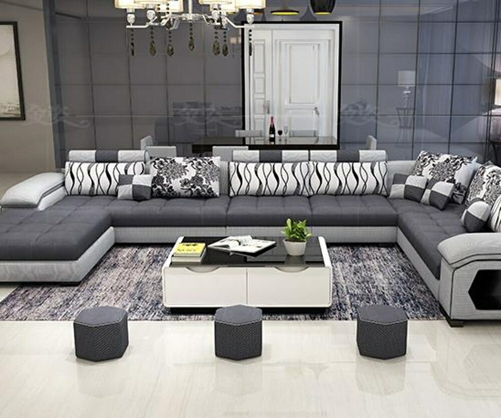 沙發 布藝沙發組合 客廳現代簡約大小戶型可拆洗布沙發整裝家具 全館85折起 JD