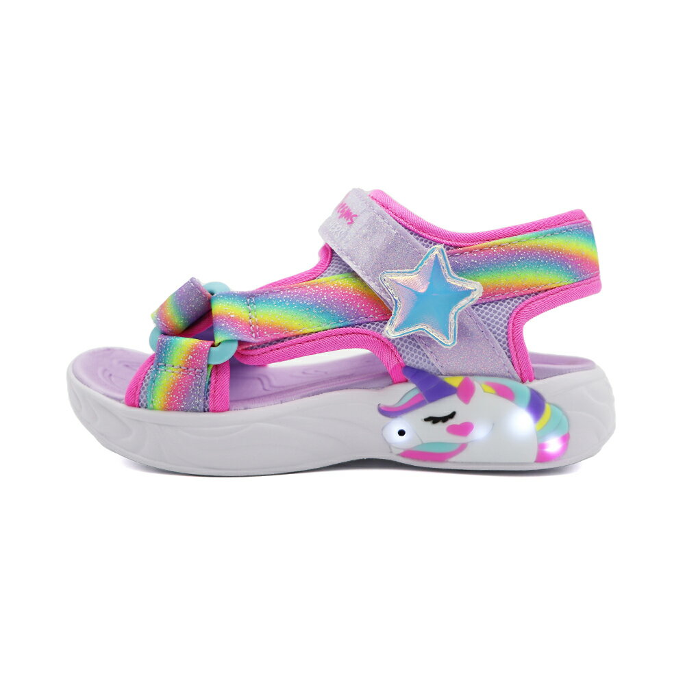 SKECHERS S LIGHTS 魔鬼氈 燈鞋 涼鞋 中童 獨角獸 彩紫 Y2070 (303107LLVMT)