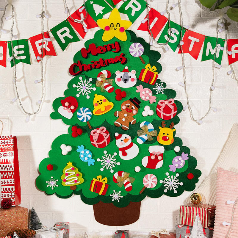 【平面聖誕樹】不織布聖誕樹材料包 掛牆聖誕樹 北歐風聖誕樹 魔術貼 創意手工diy材料包 不織布掛飾 聖誕樹裝飾 EP014