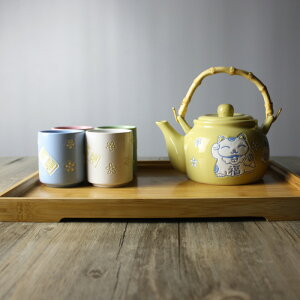 【招財納福】日式和風陶瓷茶具套裝茶壺茶杯手繪復古招財貓送托盤