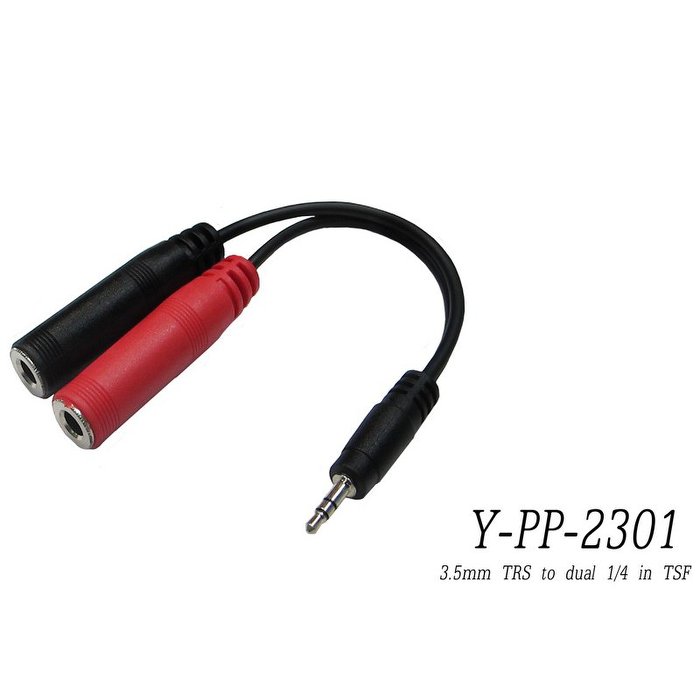 Stander Y-PP-2301 台製立體聲 3.5mm 公頭轉 6.3mm 左右音源訊號分接線【唐尼樂器】