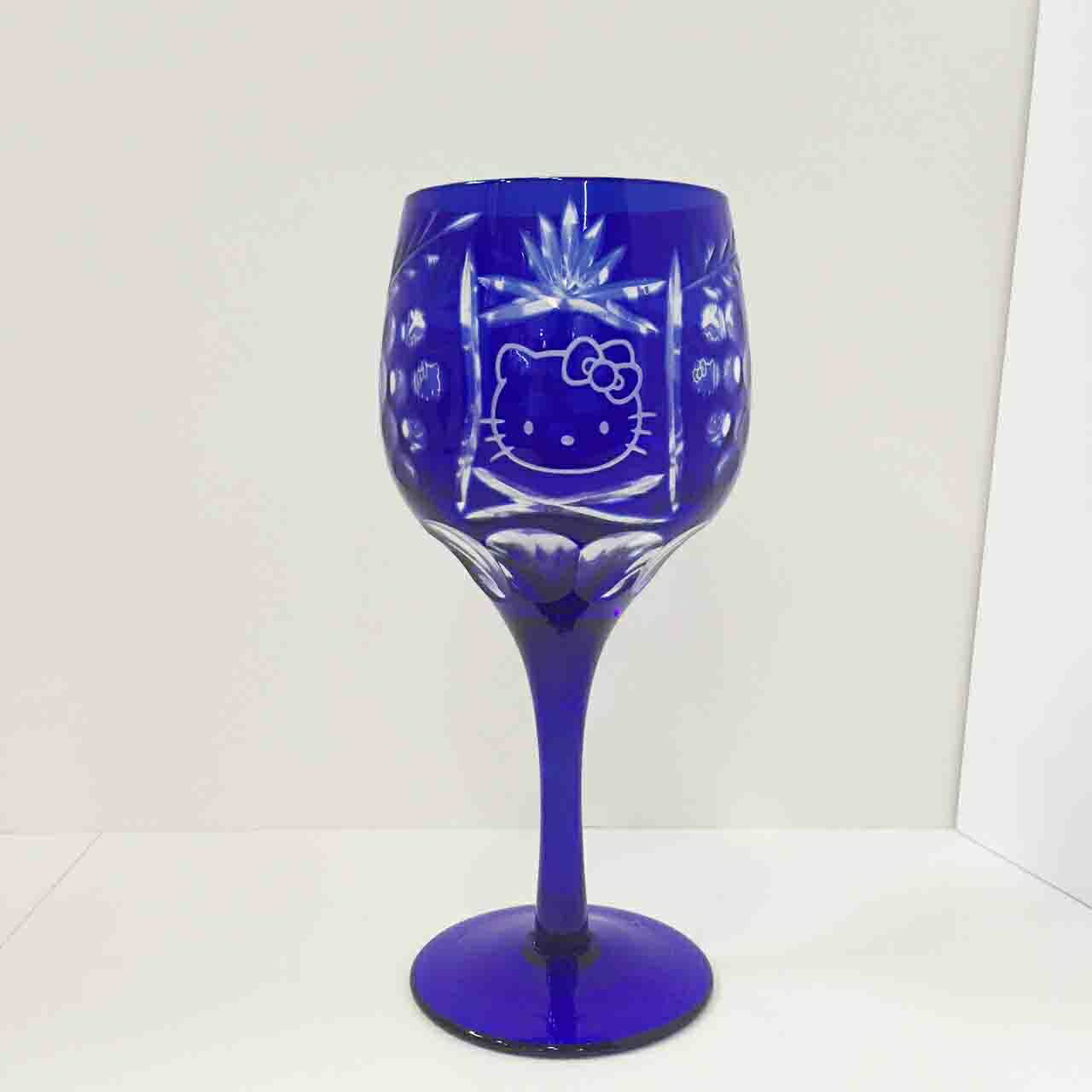 【震撼精品百貨】Hello Kitty 凱蒂貓 玻璃切割高級紅酒杯-藍色 震撼日式精品百貨