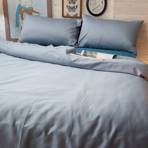 60支 精梳棉 雙人床包+薄被套組 [雙生藍 ] 台灣製造 棉床本舖 抗漲省荷包 素色床包