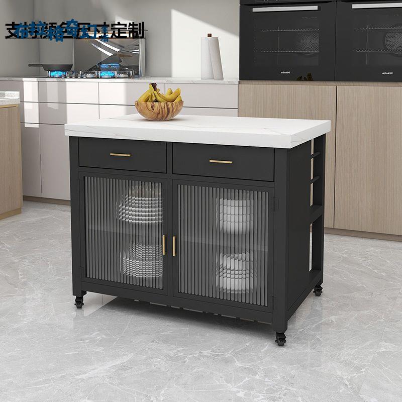 【布拉格】 廚房中島臺 小戶型料理臺 大理石現代收納櫃 可移動開放式儲物餐邊櫃 可開發票[dz0327]