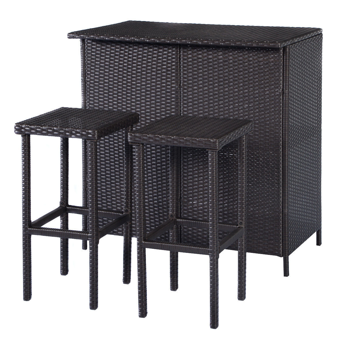 Costway Costway 3pcs Rattan Wicker Bar Set Patio Outdoor Table And 2