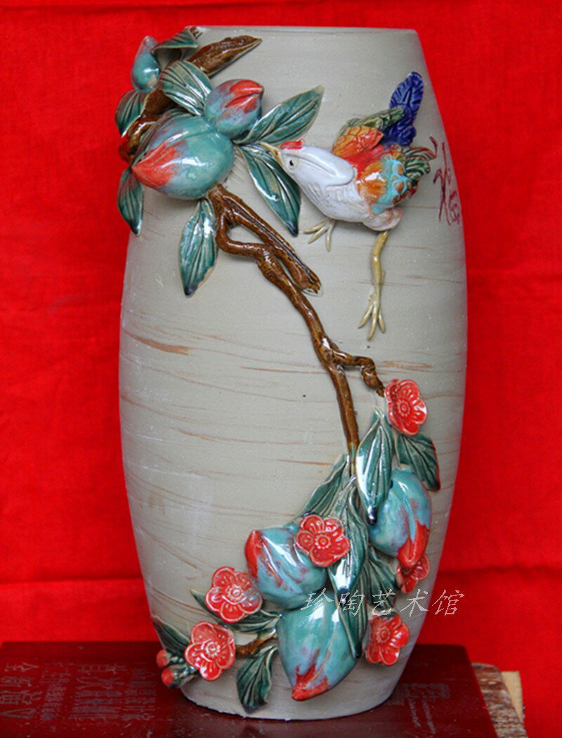 擺件家居飾品陶瓷浮雕塑花瓶創意純手工拉坯石灣公仔原作收藏精品