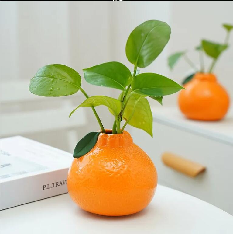橘子花瓶陶瓷水養綠蘿水培花器花盆桌面辦公桌裝飾品擺件【步行者戶外生活館】P