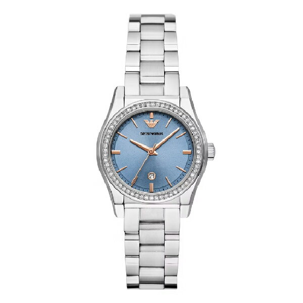 EMPORIO ARMANI 亞曼尼 Federica系列 AR11593 莫蘭迪藍環鑽女錶 銀色 32MM｜樂天全館特惠中★指定刷卡回饋10%