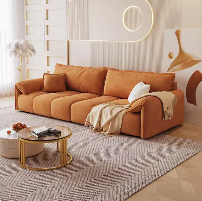 現代簡約沙發 法式奶油風小戶型客廳科技絨直排拐皮藝