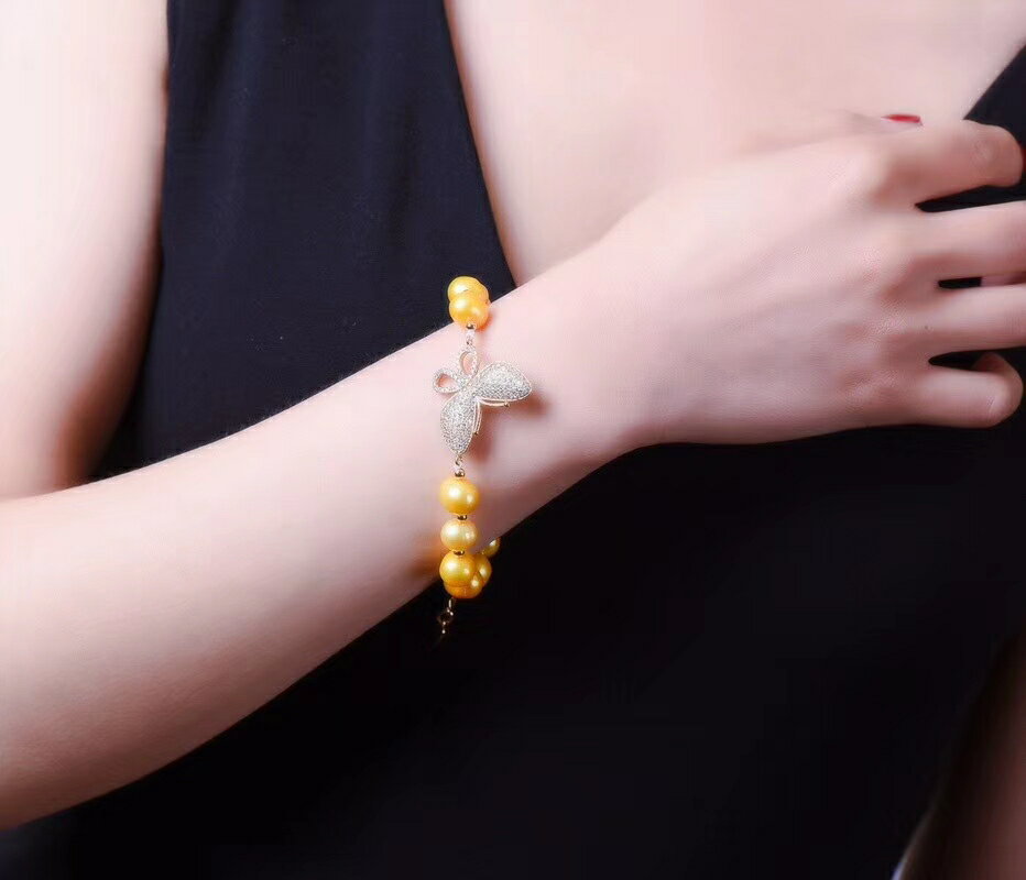 DIY首飾配件 24K包金微鑲滿鉆 蝴蝶形狀珍珠扣項鏈扣手鏈扣兩邊扣