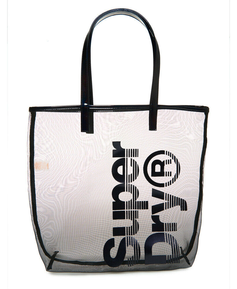 跩狗嚴選 極度乾燥 Superdry 網眼 Logo 輕便 提袋 黑色 透視 購物袋 托特包 海灘包 側背包