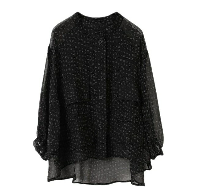 中大尺碼韓版女裝 寬鬆百搭字母雪紡上衣 時尚氣質簡約雪紡拼字母 五分袖上衣 雪紡衫 4