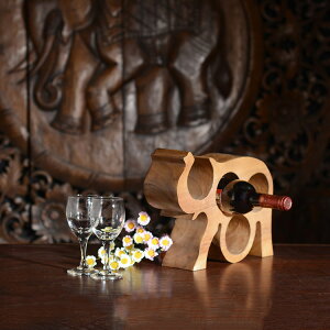 泰國東南亞工進口藝品實木紅酒架擺件大象特色木雕創意葡萄酒架1入