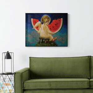 歐美溫馨可愛小天使兒童房版畫創意抽象人物油畫客廳臥室裝飾畫
