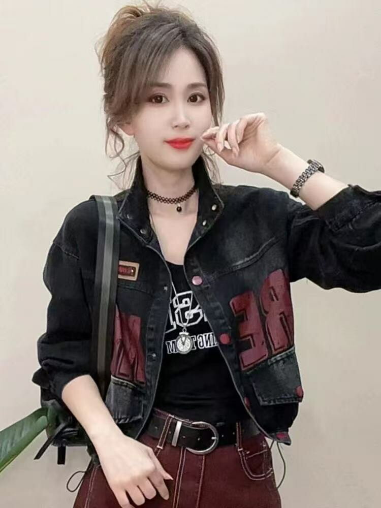 女裝 外套 韓系風 氣質上衣 韓版   韓版立領牛仔外套短款夾克外搭女美式洋氣休閒潮流短款夾克上衣 治裝激推 5