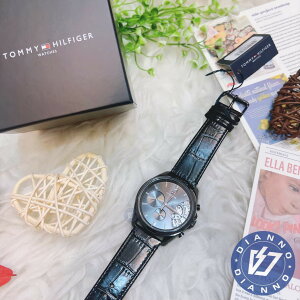 保固安諾-實體店面 Tommy Hilfiger 全黑 皮革錶帶 三眼 鱷魚皮 1710452【APP下單享4%點數】